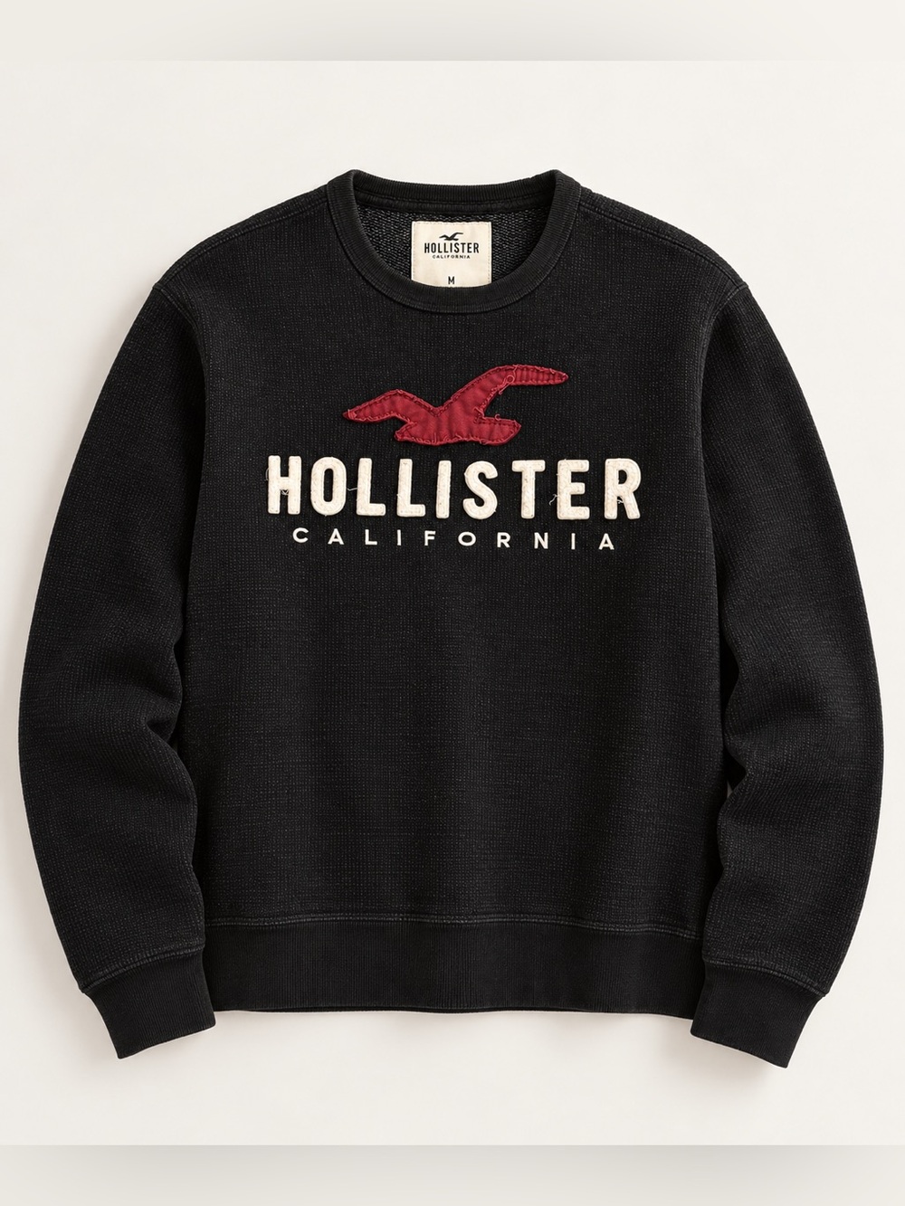 Hollister Black Crewneck Sweatshirt with Red Applique